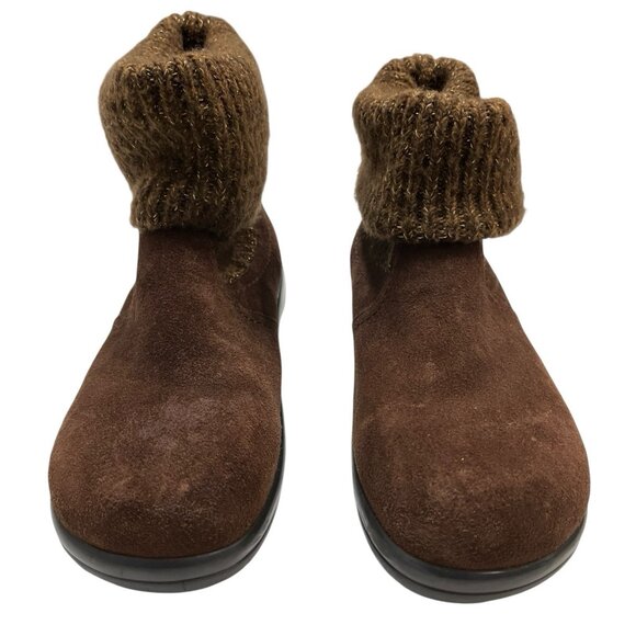 Alegria Juneau Boots Women 11 Brown Knit Sock Upper Slip On Suede Casual Comfort - Picture 2 of 11